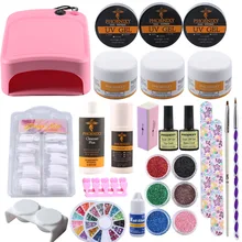 УФ-гель, акриловый набор для ногтей, 36 Вт, УФ-лампа, моющее средство, плюс кисти, блестящая пудра для ногтей, для маникюра, аксессуары, набор инструментов, набор для дизайна ногтей