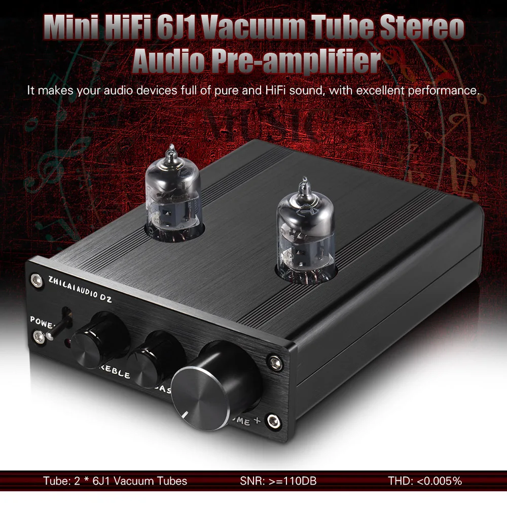 Мини HiFi 6J1 вакуумная трубка стерео кабель для подключения аудиоусилителя-буферный усилитель из алюминиевого сплава с адаптером питания