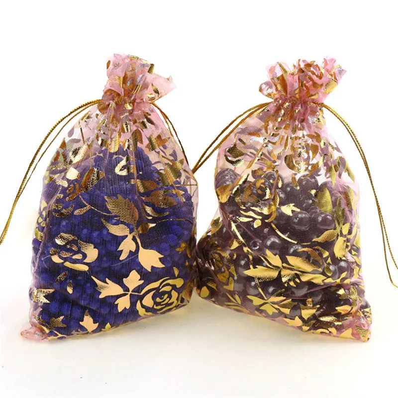 50pc/lot 20X30cm Organza Voile Gift Packaging Bags&Pouches Red Gold