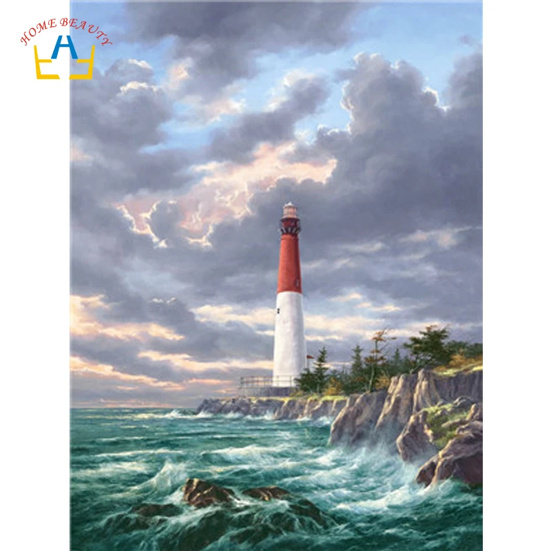 

Seascape paintings by numbers on canvas lighthouse pictures of nordic wall paintings for the kitchen home decorations WY5064