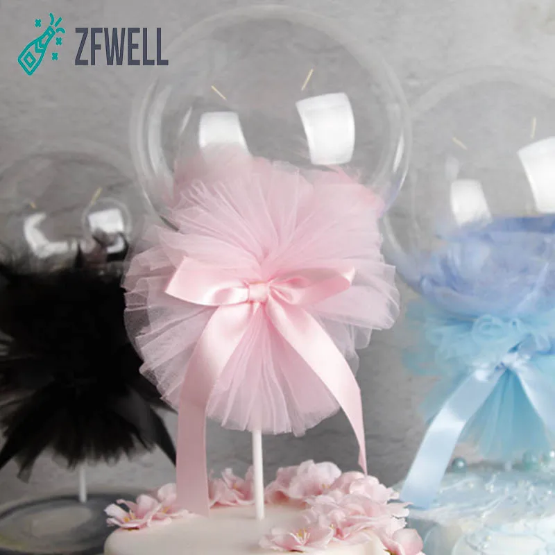 

ZFWELL 1pcs/lot Feather transparent wave ball card wedding birthday party balloon sequin cake decoration dessert table plugin.8