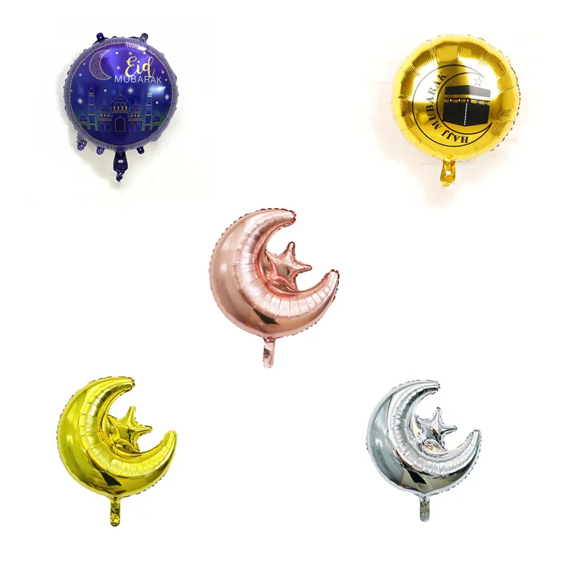 

18 inch Round Eid Mubarak Foil Balloons Hajj Mubarak Decorations Star Moon Helium balloon Ramadan Kareem Eid Al-Fitr Supplies