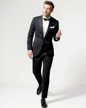 

Black Satin Suit Men Blazer Dinner Men Suit With Pants Slim Fit Prom Party Formal Jacket Tuxedo Costume Homme Terno 2 PCS
