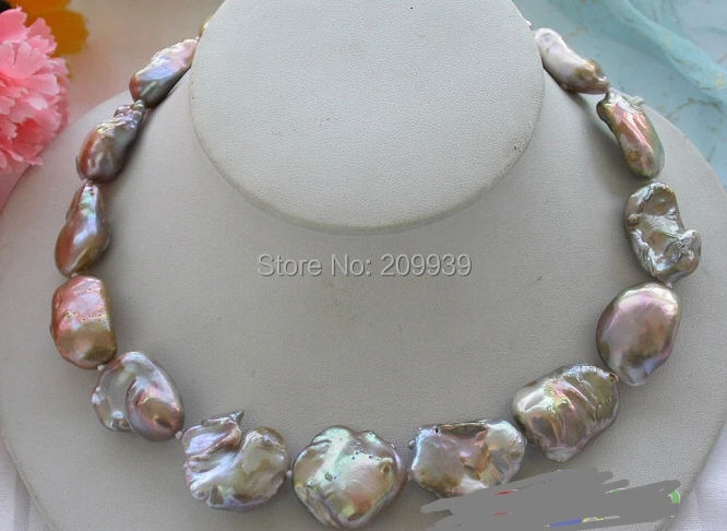 

free shipping 002604 HUGE Lustre 17" LAVENDER baroque keshi reborn PEARL NECKLACE