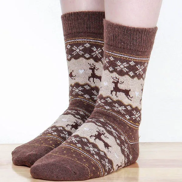 Женские зимние носки, чулки, рождественский подарок, теплые шерстяные носки, детские спортивные гольфы для девочек - Цвет: coffee