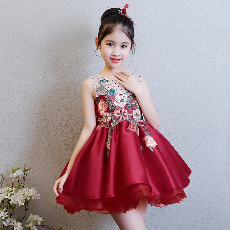 

2-10Y Flower Girls Dress Mini Princess Dress Children Stain Ball Gown Appliques Summer Wedding Dress Evening Party Gown E262