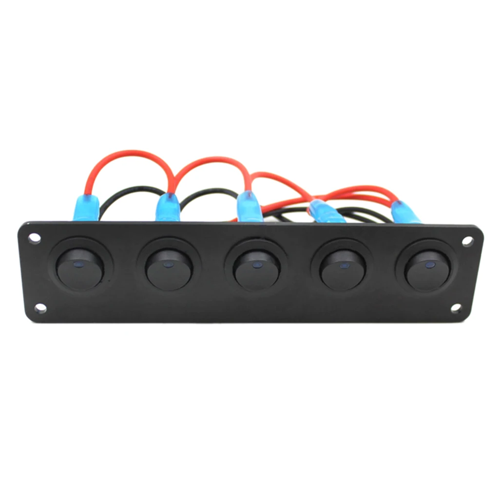  5 Gang ON-OFF Marine Ignition Toggle Rocker Switch Panel Waterproof For RV Car Boat Vehicles Truck Trailer Yacht (Blue LED)