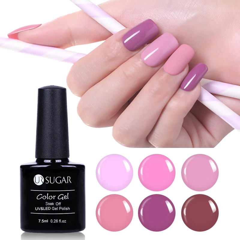 

UR SUGAR 7.5ml Pure Nail Color UV Gel Polish Pale Mauve Pink Purple Long Lasting Soak Off Gel Varnish Lacquer