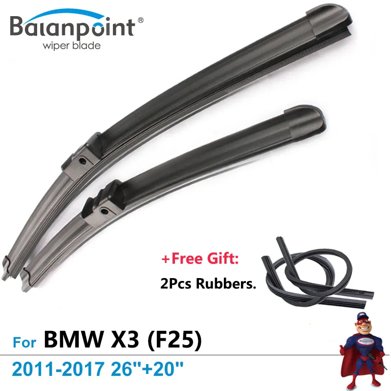 2Pcs Wiper Blades + 2Pcs Free Rubbers for BMW X3 (F25) 20112017 26"+20