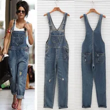 Новая мода женский джинсовый комбинезон Модные свободные Винтаж джинсы комбинезон карман Повседневное отверстие комбинезон легкий Костюм Уличная высокое качество