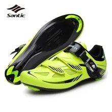 Santic Cycling Shoes Road Bicycle Sneakers For Men Fluorescent Yellow Bike Shoes Nylon Auto-lock Riding Shoes Sports Equipment