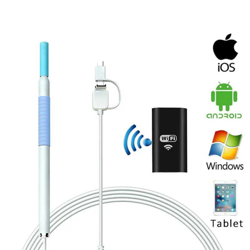 Beste Android IPhone WIFI Otoscoop Oor Gezondheidszorg Inspectie Video Visuele Camera HD720P Draadloze 3in1 Endoscoop Camera voor Oor Gezondheid