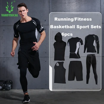 

Fitness wear men quick dry short sleeve night morning compression tights tracksuits 6pcs