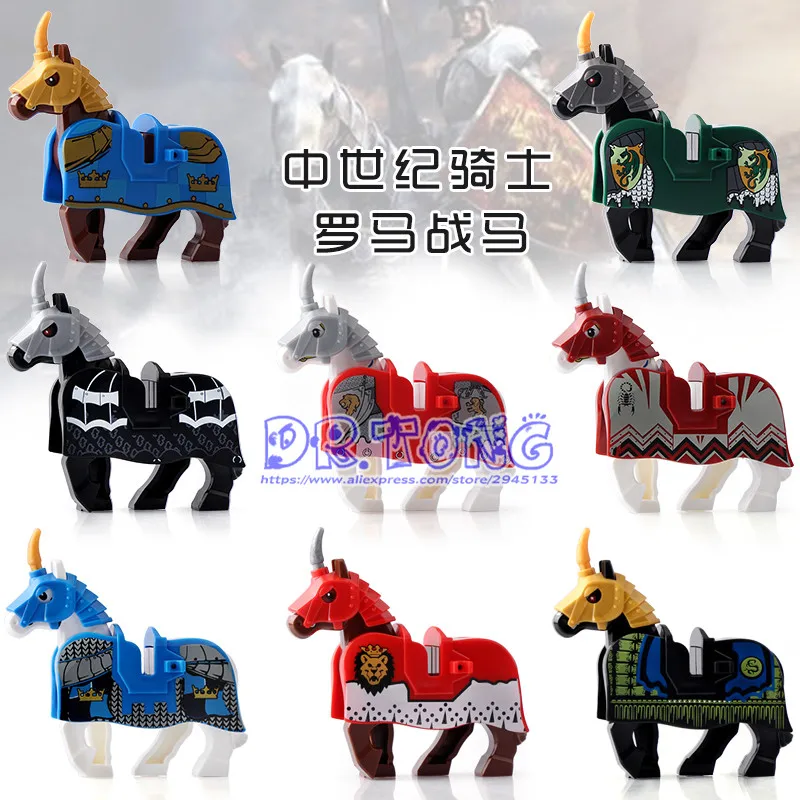 

50pcs War Knight Horse Figure Medieval Rome Knights Horse Series Building Blocks Toys For Children X0158