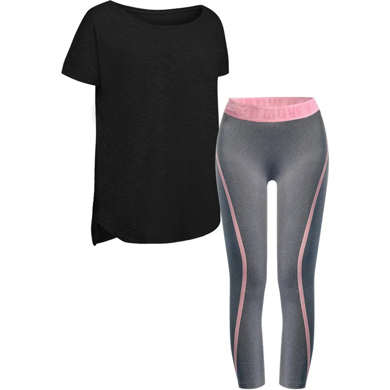 Женский комплект для йоги, тренажерного зала, одежда для фитнеса, рубашка+ штаны для бега, Обтягивающие Леггинсы для йоги и тренировок, спортивные костюмы размера плюс L-xxxxl - Цвет: 03