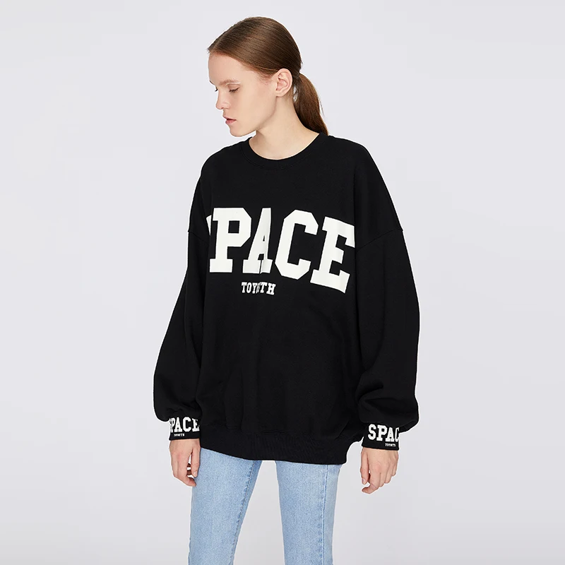 Toyouth Winter Pullover Sweatshirts Womens Harajuku Oversized Sweatshirt Loose O Neck Long Sleeve L