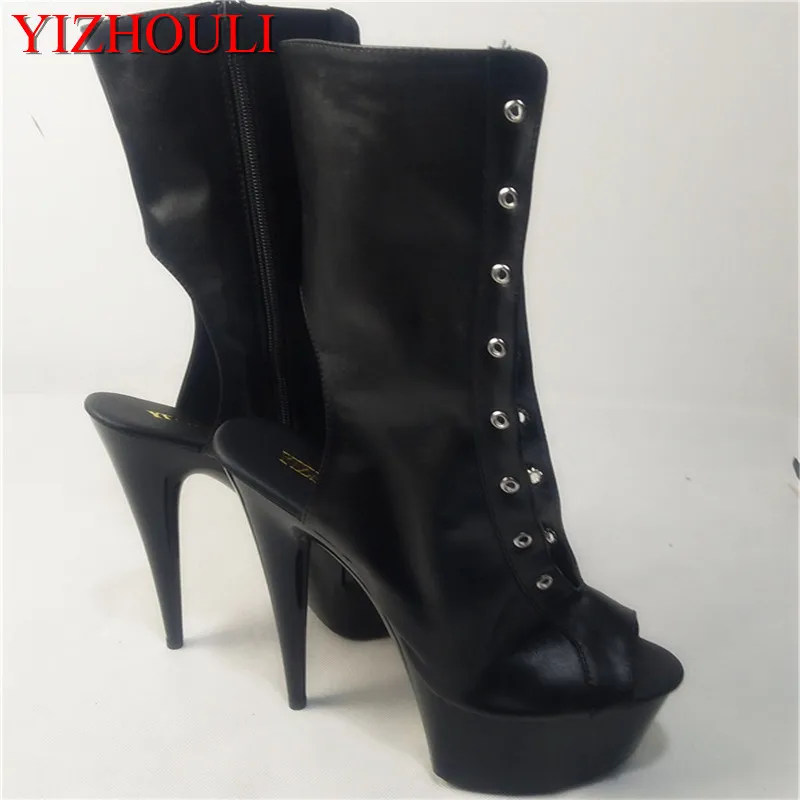 

spring summer women's boots 15cm sexy shoes peep toes cool boots fashion 6 inch soft leather boots ladies high heel short boots