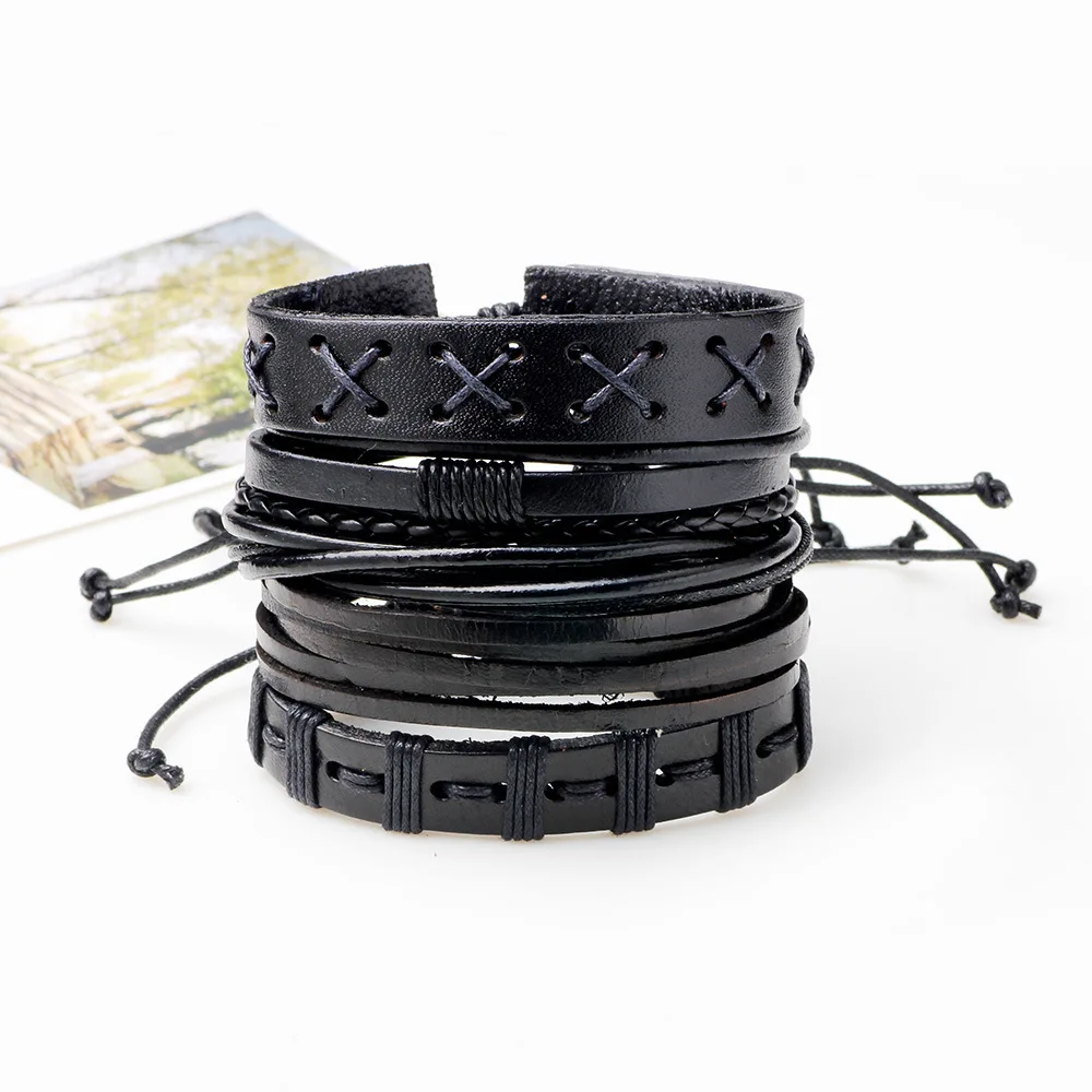 Мужские кожаные браслеты SIZZZ черные 2017 19 5 см оптовая продажа|set of bracelets|bracelet setset men |