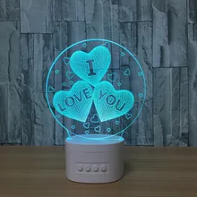 LED 3 сердца я люблю тебя 3D ночные огни bluetooth-динамик музыка лампы 5 видов цветов изменить света творческой любовника подарки