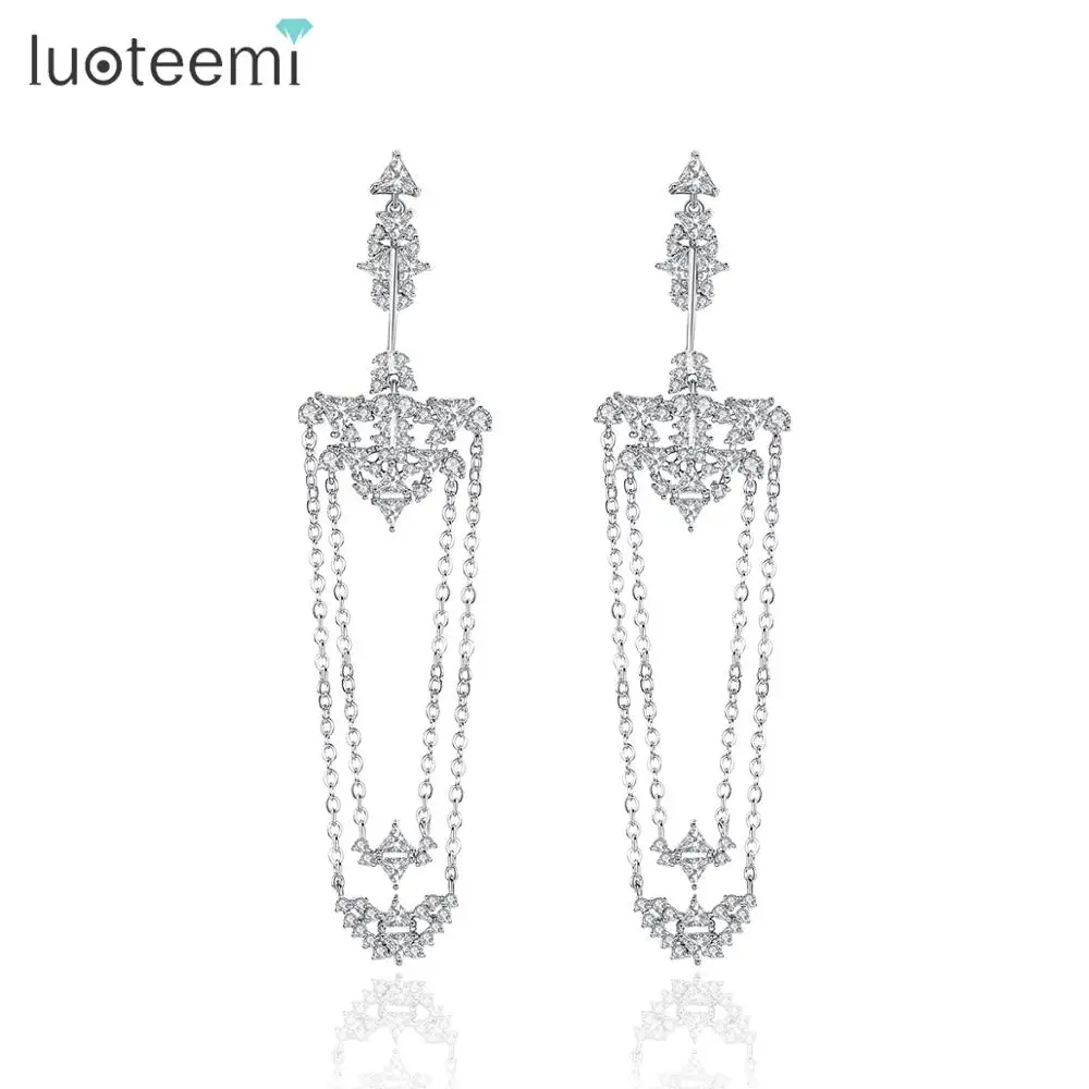 

LUOTEEMI New Exquisite Chain Drop Earrings for Women Wedding Luxury CZ Classic Boucle D'oreille Femme 2019 Female Christmas Gift