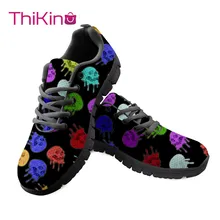 Thikin Women Candy Skull Pattern Shoes for Work Woman Fishbone Comfortable Mesh Sneakers Girls Black Flat Shoes Zapatillas characteristic fishbone pattern body chain for women