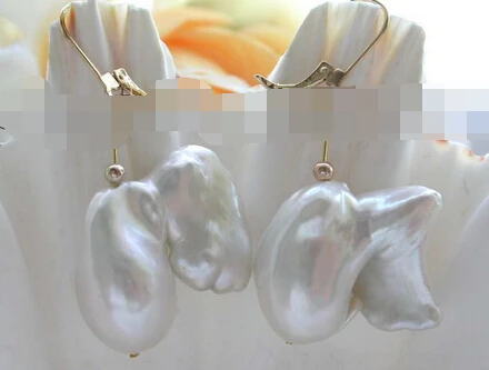 

wb00628 Genuine Natural White Reborn Keshi Pearl Earrings 14KGP