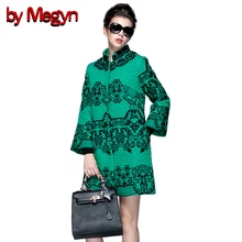 by Megyn 2017 Autumn Winter O Neck Full Sleeve Embroidered Winter Coat Muslim Style Women Overcoat