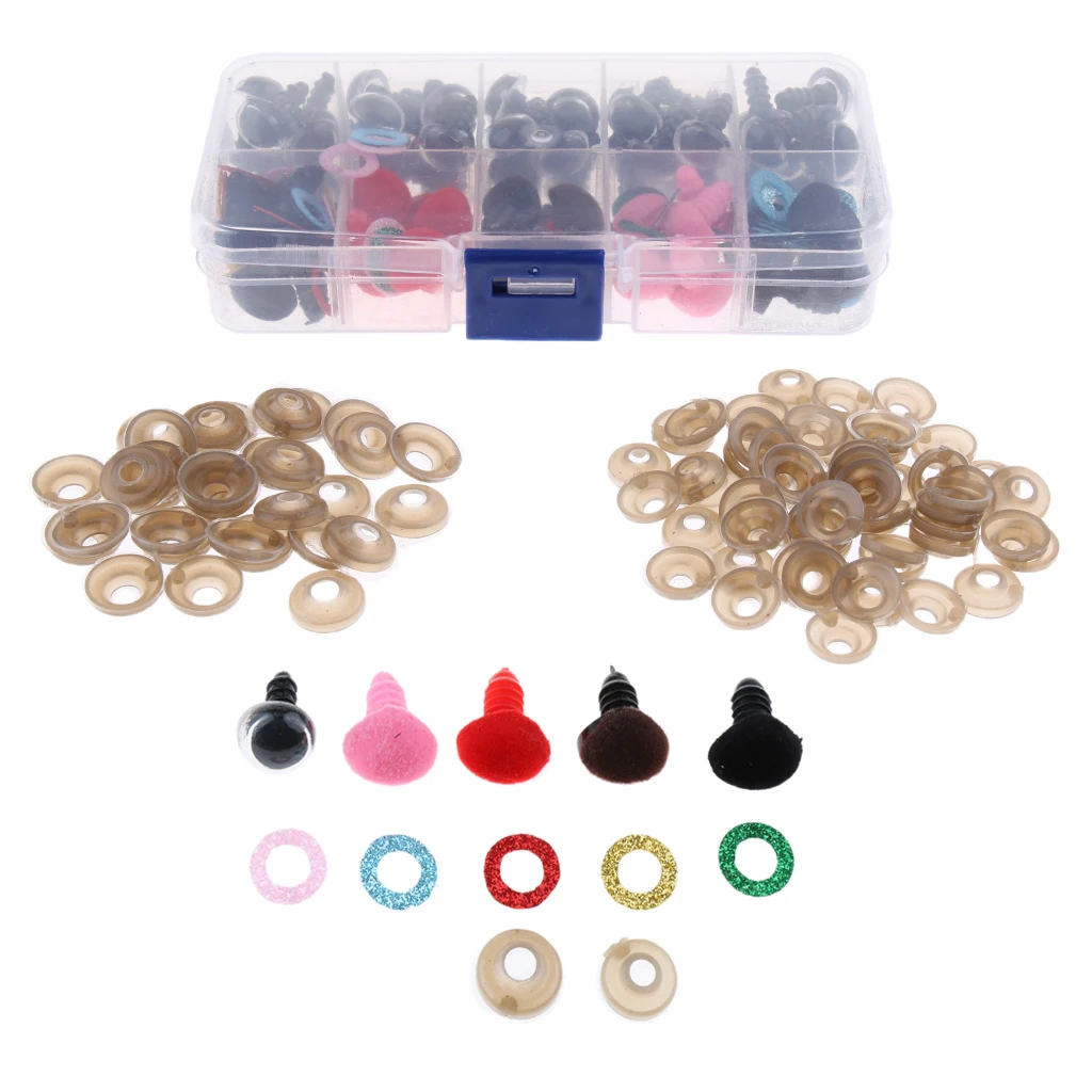 50pcs 12mm 5 Colors Shinning Plastic Safety Eyes + 25pcs Velvet Noses for Teddy Bear Soft Animal Toy Kid DIY Craft