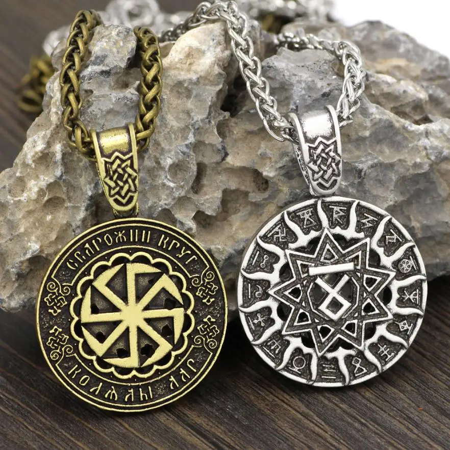 

Two-sided Talisman Amulets Viking Runes Slavic Kolovrat Star Svarog And Rodnoverie Of Russia Pentagram Nordic Pendants Necklace
