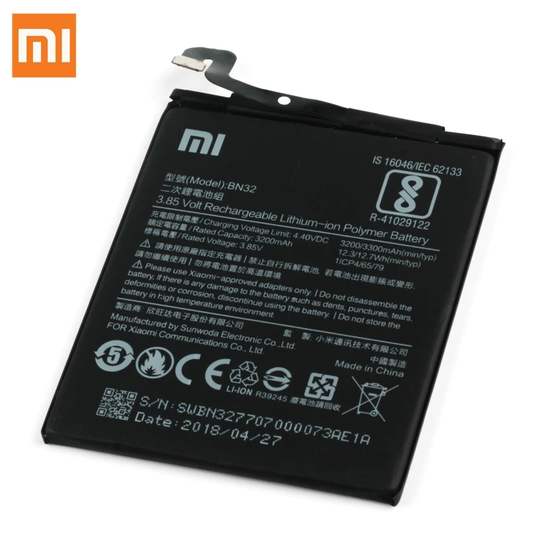 Оригинальный сменный аккумулятор XIAOMI BN32 для Xiaomi Аутентичные батареи телефона 3300