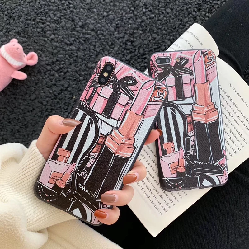 

New Luxury 3D brand Sexy woman Lipstick soft cover case for iphone X XR XS MAX 6 S 7 8 plus pink cute soft leather phone coque