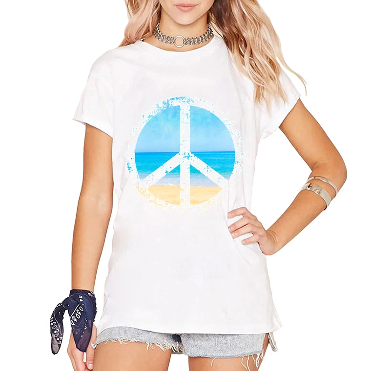 

Newproduct Summer Peace T Shirts Women New Printed Short Sleeve Casual O-neck Fashion Peace Symbol T-shirts Tops