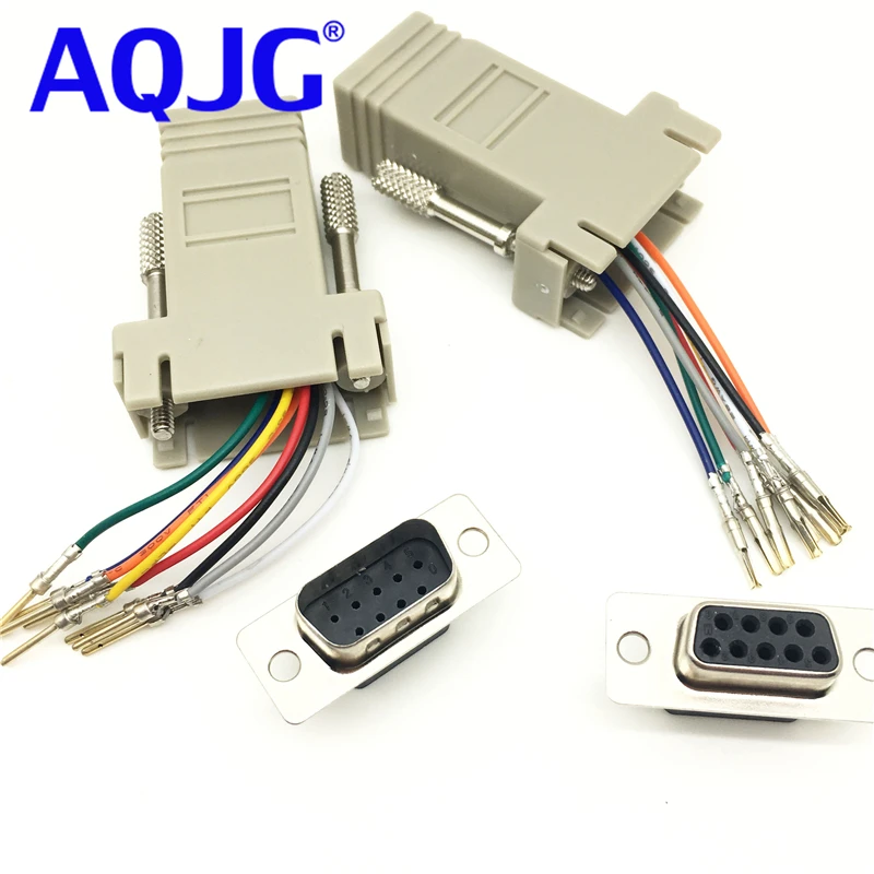 AQJG 10 шт. RS232 DB9 Женский штекер к RJ45 Разъем адаптер com LAN 232 db9 RJ45|male female connector|male connectormale