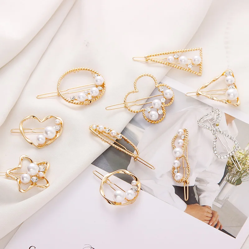 

PjNewesting Women Girls Elegant Pearl Crystal Heart Star Hairpins Hair Clip Headband Barrettes Headwear Fashion Hair Accessories