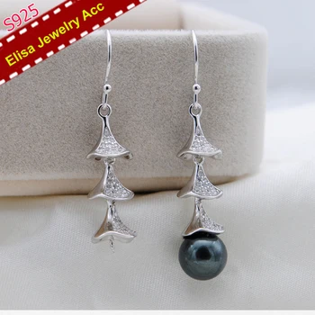 

Tassel Design Pearl Drop Earrings Jewelry Findings S925 Solid Silver Earrings Accessory 2Pairs/Lot