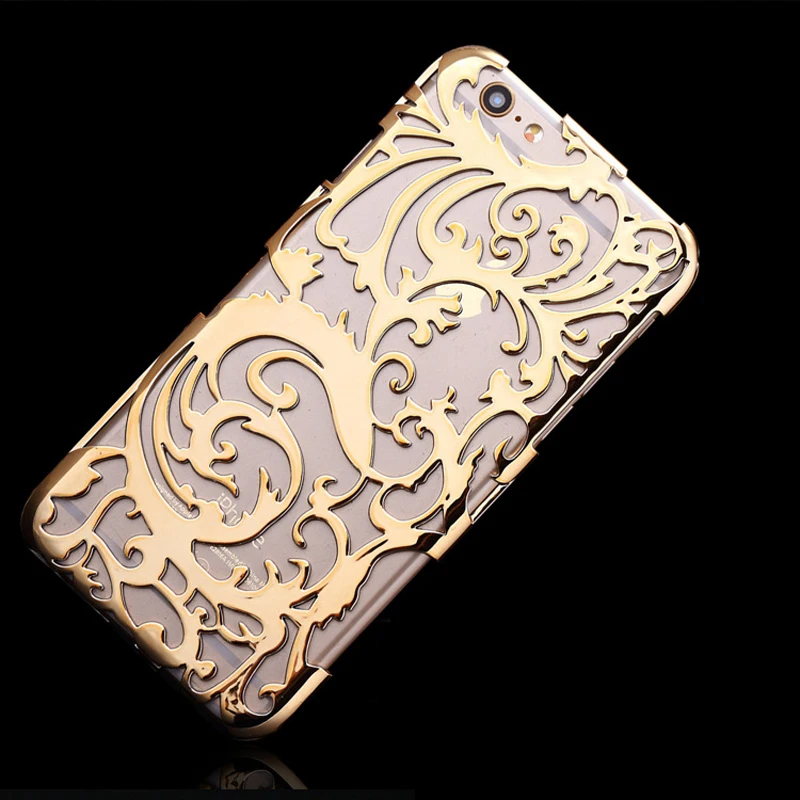 

JAMULAR Artistic Carving Hollow Plating Phone Case For iPhone 6S lus Plastic Back Cover Shell for iPhone 6 Plus Case Covers
