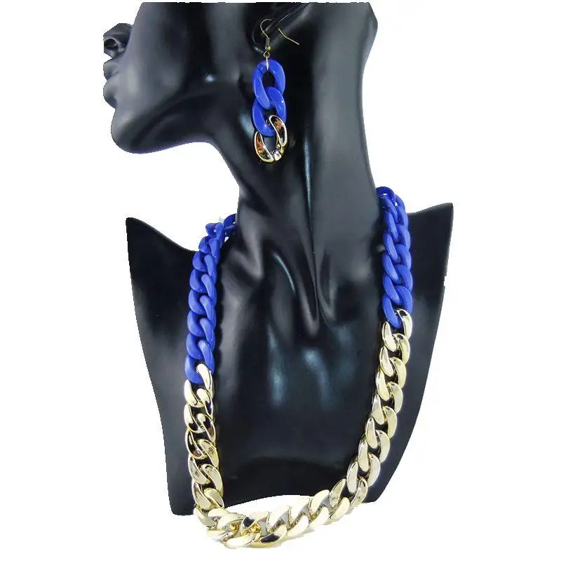 

CirGen,3 Color,Fashion CCB Gold Color Blue White Color Chain Statement Collar Choker Necklace Earring Jewelry Item Set,DY825