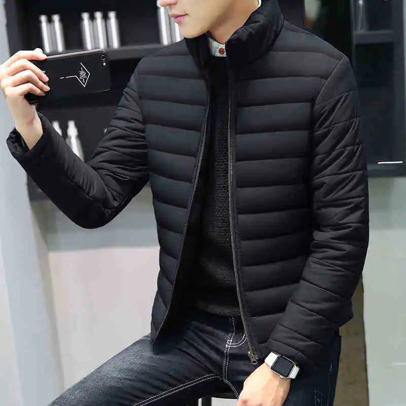 

YuWaiJiaRen Winter Men's Jackets Stand Collar Solid Zipper Cotton Thick Warm Long Sleeve Fashion Youth Male Clothing