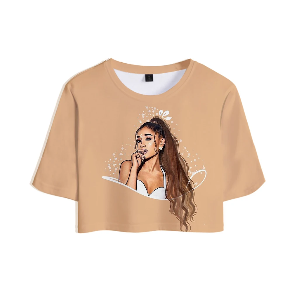 

New Ariana Grande Dew navel t shirt Women Summer Short sleeve Leisure Women t shirt Dew navel Lovely Ariana Grande Fashion Tops