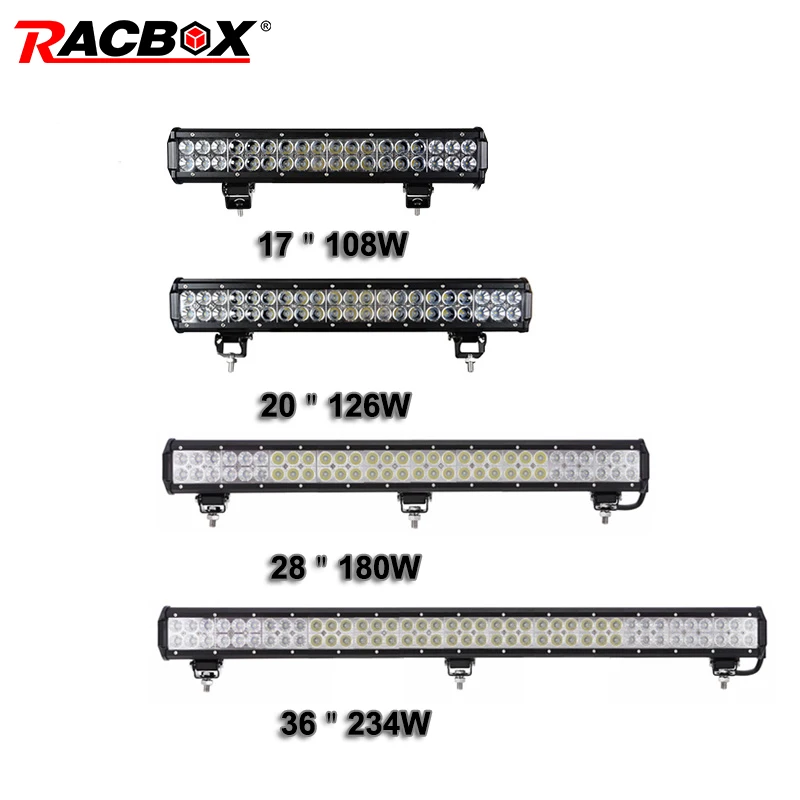 Внедорожный светодиодный автомобилей головной светильник s рабочий светильник Бар 17 20 28 36 дюймов 108W 126W 180W 234W комбо Дальний свет для авто ваз Jeep 12V 24V светодиодные лампы
