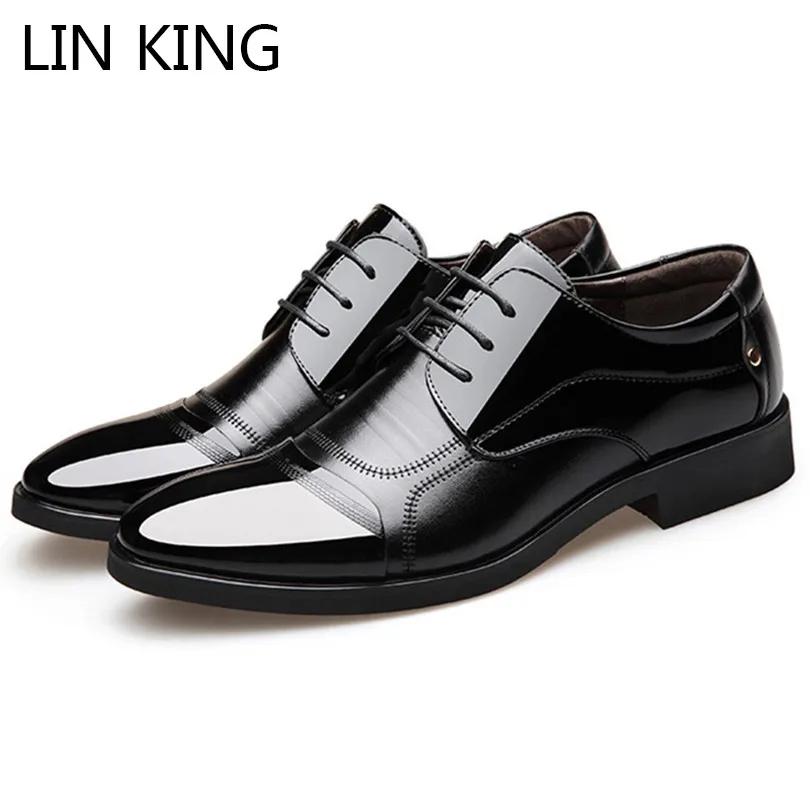 

LIN KING Design Men Business Formal Shoes Lace Up Casual Leather Shoes Fashion Pointed Toe Office Dress Shoes Zapatos De Hombre