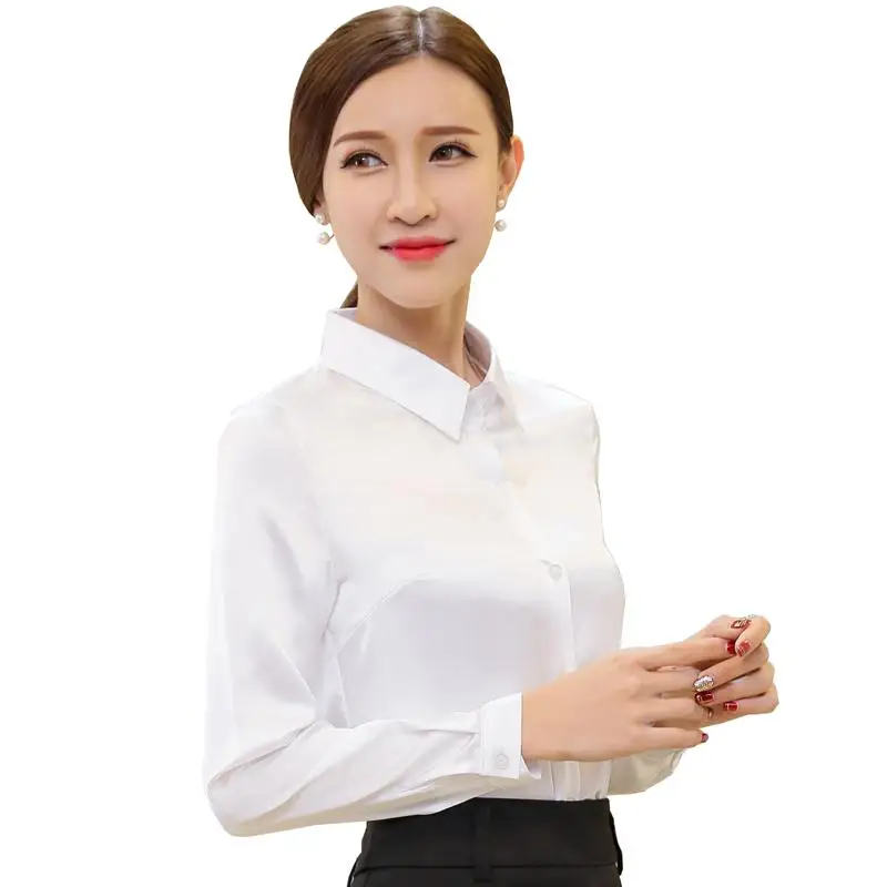 Шелковые блузки рубашки высокое качество офисная рубашка с длинным рукавом для женщин элегантные женские топы Camisas Femininas рабочая одежда женская рубашка - Цвет: white