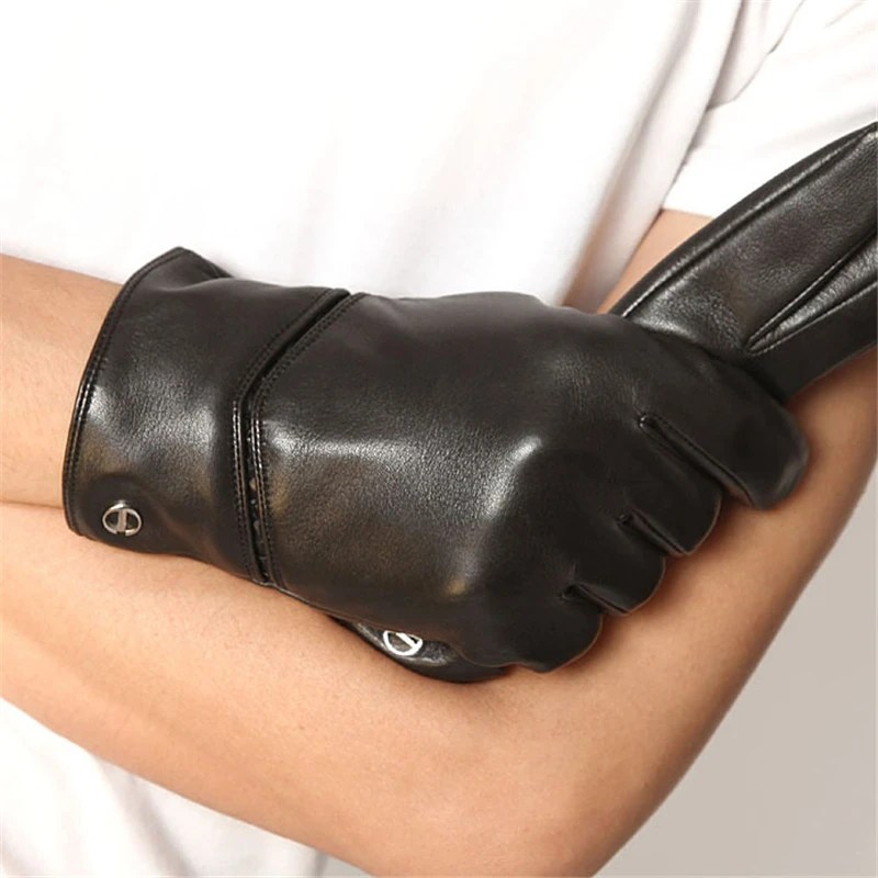 Мужские деловые перчатки из натуральной кожи, высококачественные лайковые перчатки, Осень-зима, плюс бархатные теплые перчатки для вождения, EM010NCF-5
