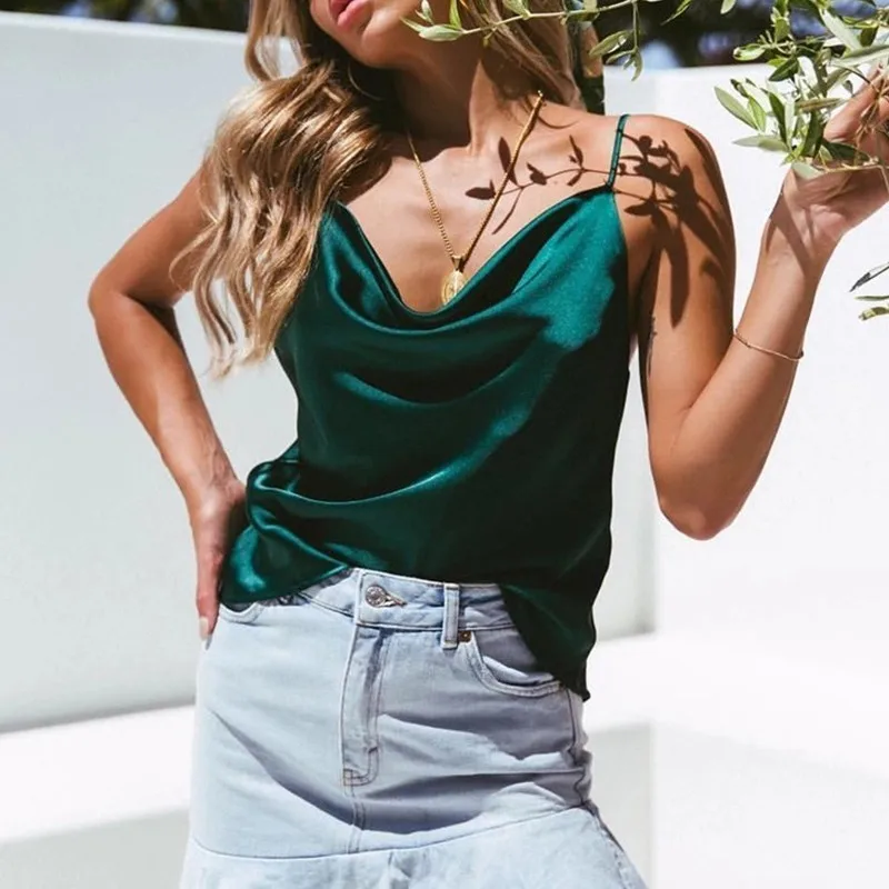 

Women Thin Breathable Solid Camis Vest Reflective Tank Tops 2019 Summer Sexy Strap Basic Tops Chiffon Sleeveless Female