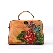 Новая женская большая сумка на плечо в стиле ретро модная Цветочная сумка из воловьей кожи