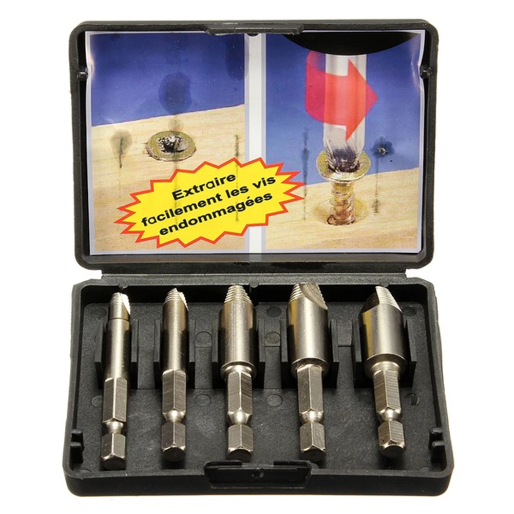 

5pcs/set #0 #1 #2 #3 #4 Tool Kit Double Sided Drill Out Damaged Screw Extractor Out Remover Handyman Broken Bolt Stud Removal