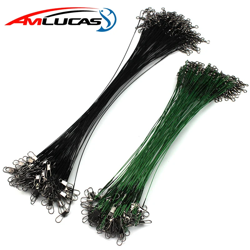 

Amlucas 30pcs/lot Fishing Line Steel Wire Leader With Swivel 15cm 20cm 25cm 30cm Wire Spinner Fishing Accessory WE136