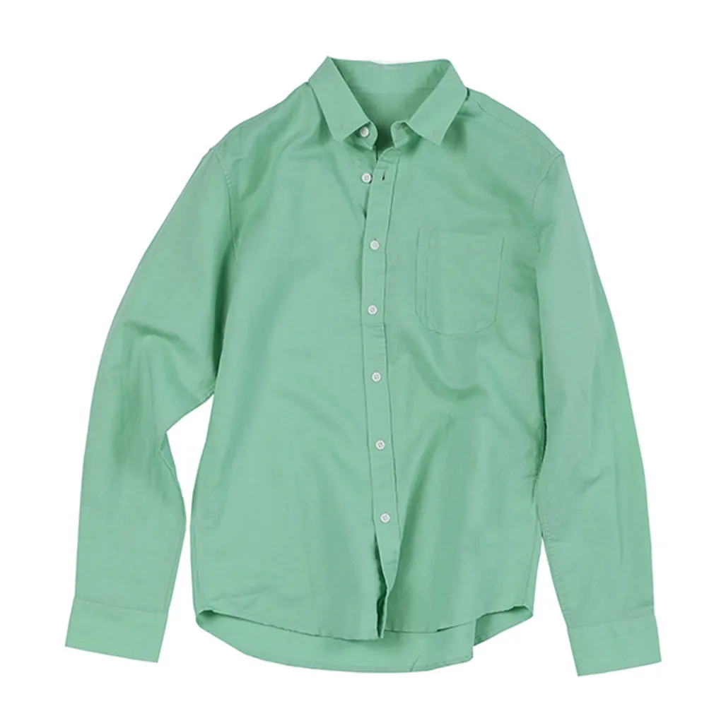S-xlмодная Мужская Летняя Повседневная льняная и хлопковая блуза на пуговицах с длинным рукавом, Мужская одежда, мягкая удобная мужская рубашка - Цвет: Green
