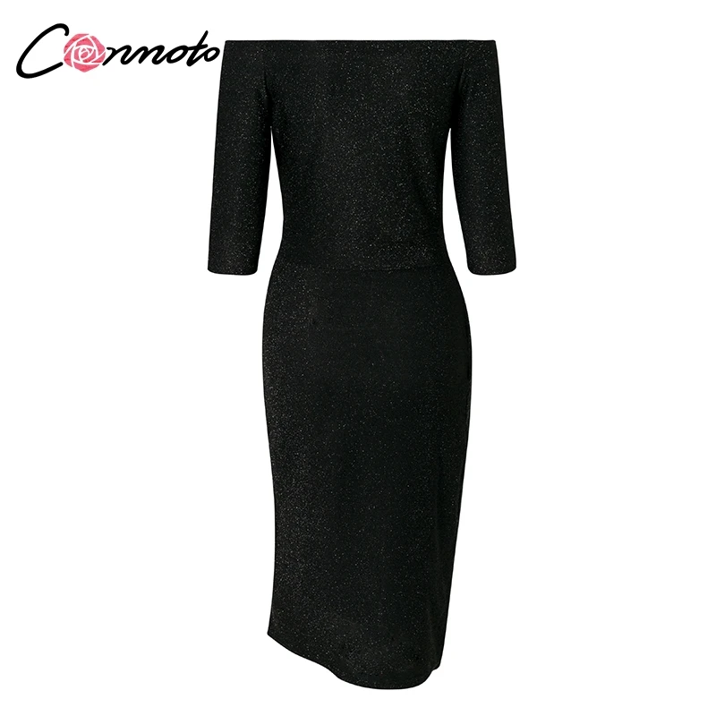 Conmoto Разделение облегающее платье с открытыми плечами пикантные длинные платья Тонкий вечерние платье Для женщин Feminino Элегантный блестками платье для клуба; Vestidos блестящий