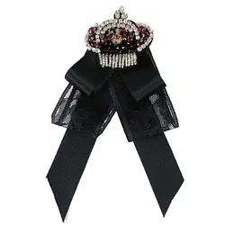 Новый Бесплатная доставка Лук галстук женский корейский диких корона с алмазами рубашка воротник из бисера застежка для броши игла черной
